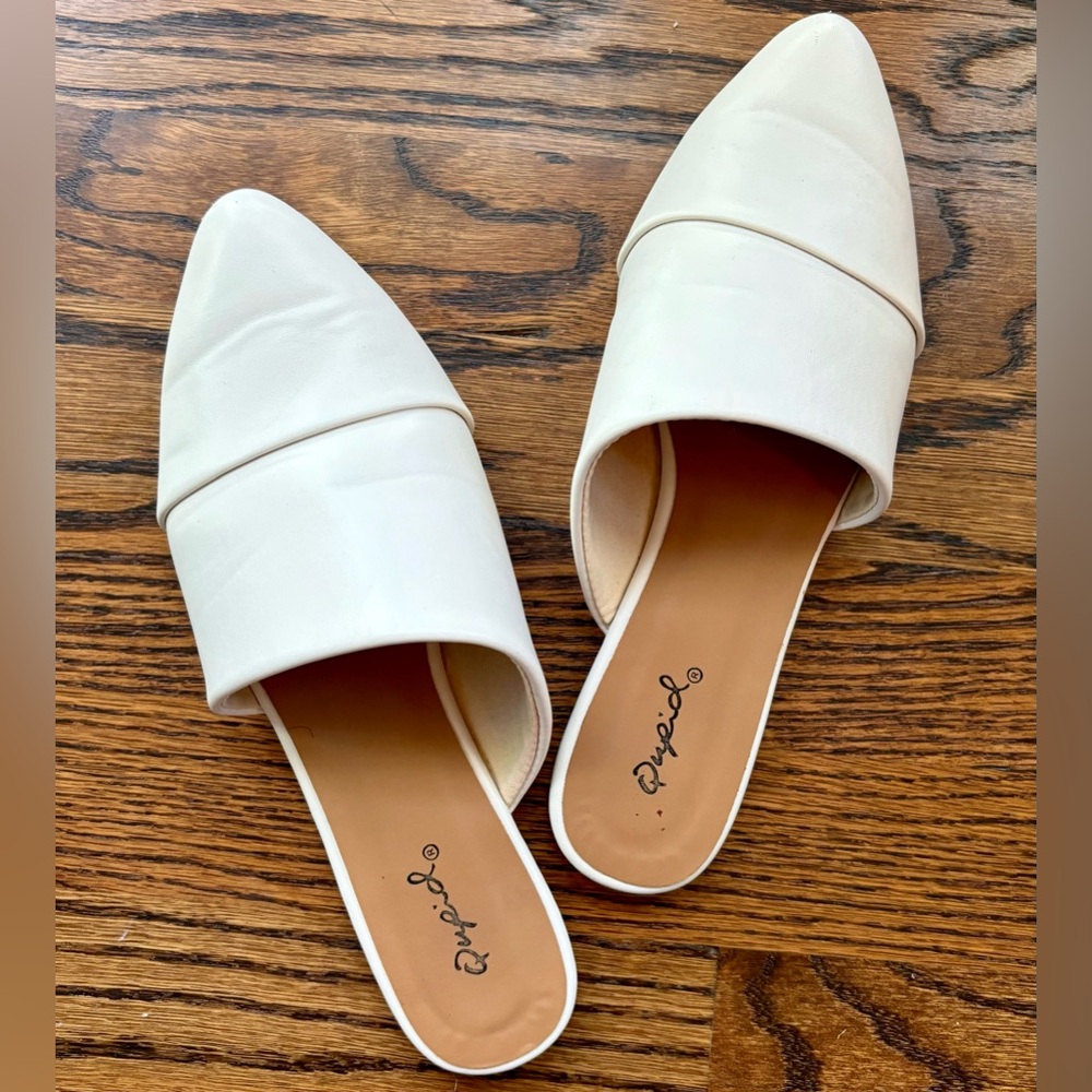Qupid White Pointed Toe Slip-On Mules